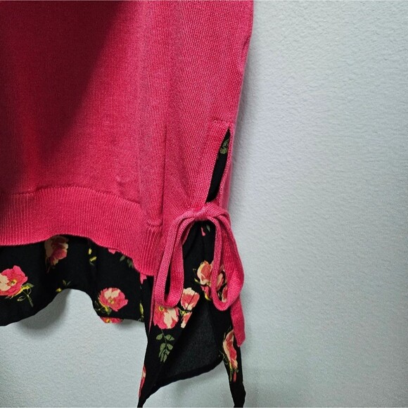 Terra & Sky Mixed Media Longline Layered Knit V Neck Blouse Tie Sides Plus Sz 2X - Picture 9 of 11